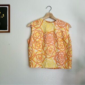 Vintage 60s abstract cropped button back top